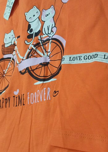 Turuncu Baskılı Kız Çocuk Uzun Kollu Tişört pantolon takım - Görsel 5