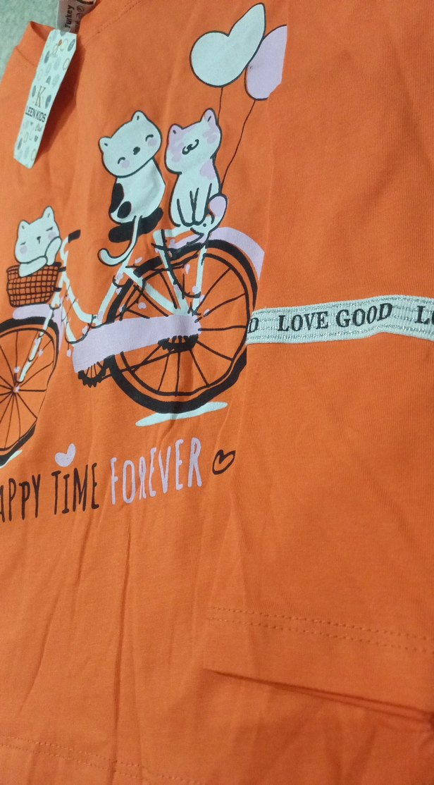 Turuncu Baskılı Kız Çocuk Uzun Kollu Tişört pantolon takım - Görsel 5