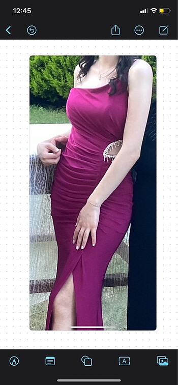 Fuşya Bel Detaylı Abiye