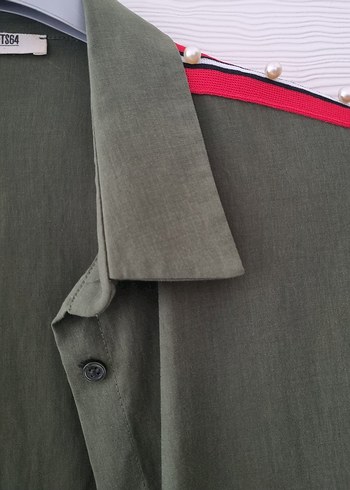 Düğmeli Uzun Kollu Kadın Haki Gömlek - Görsel 3