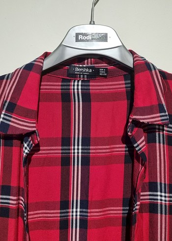 Düğmeli Kırmızı Ekose Kadın Gömlek - Görsel 2