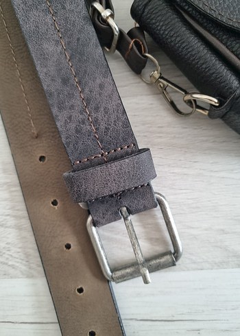 Acı Kahve Deri Tokalı Biker Kadın Çanta ve Kahve Kemer - Görsel 2