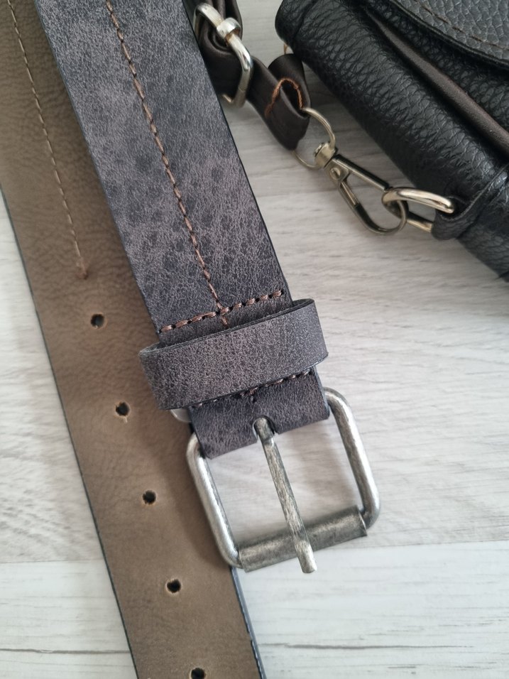 Acı Kahve Deri Tokalı Biker Kadın Çanta ve Kahve Kemer - Görsel 2