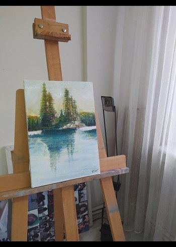 Mavi Tonlarda Doğa Manzarası Yağlı Boya Tablo - Görsel 2