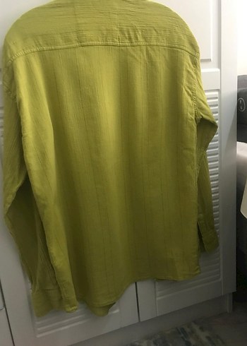 Düğmeli Sarı Keten erkek Gömlek - Görsel 2