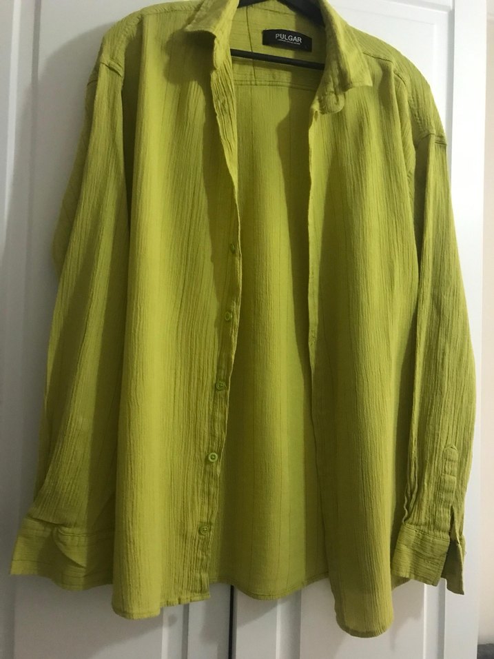 Düğmeli Sarı Keten erkek Gömlek - Görsel 3