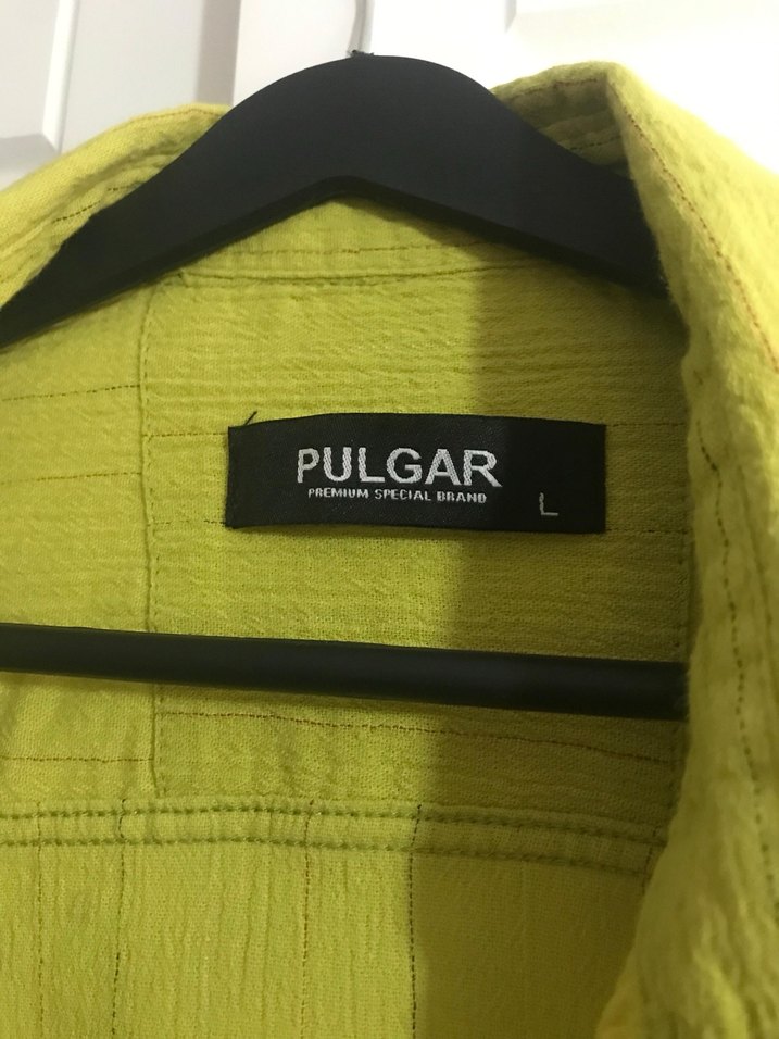 Düğmeli Sarı Keten erkek Gömlek - Görsel 5