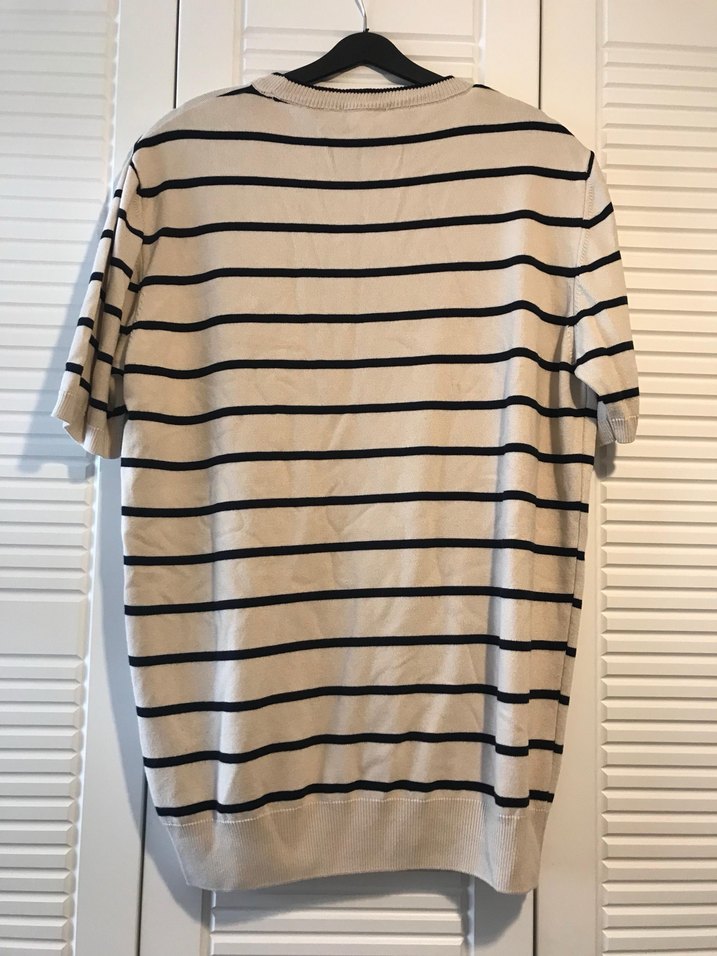 Bej Çizgili Kısa Kollu Erkek Tişört - Görsel 2
