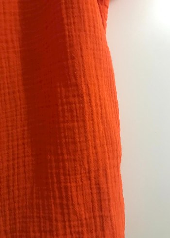 Turuncu Kısa Kollu Keten Gömlek - Görsel 2