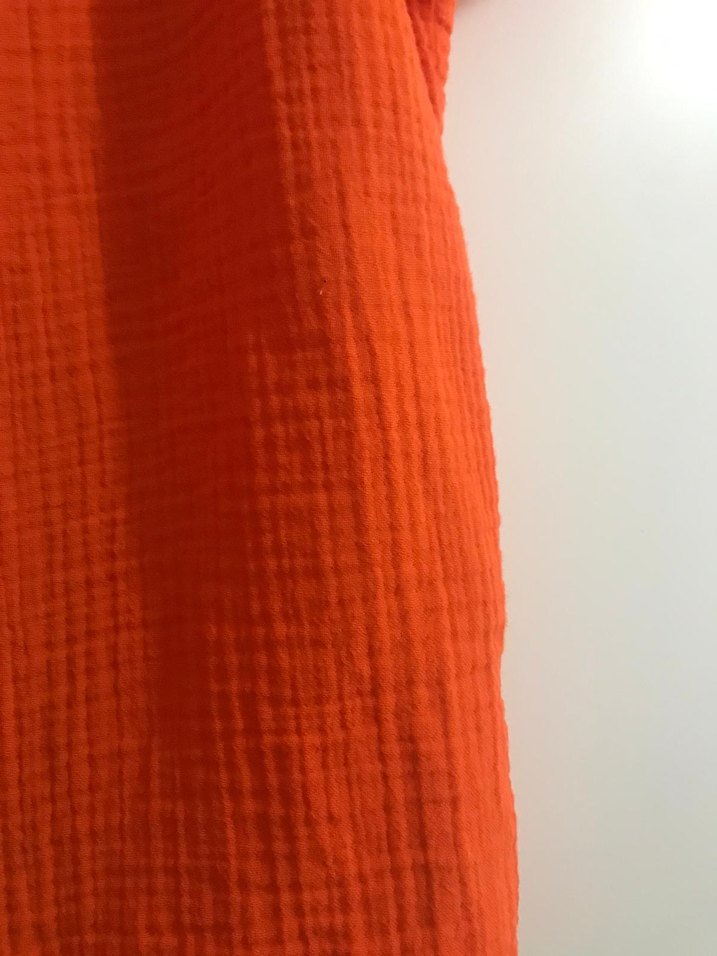 Turuncu Kısa Kollu Keten Gömlek - Görsel 2