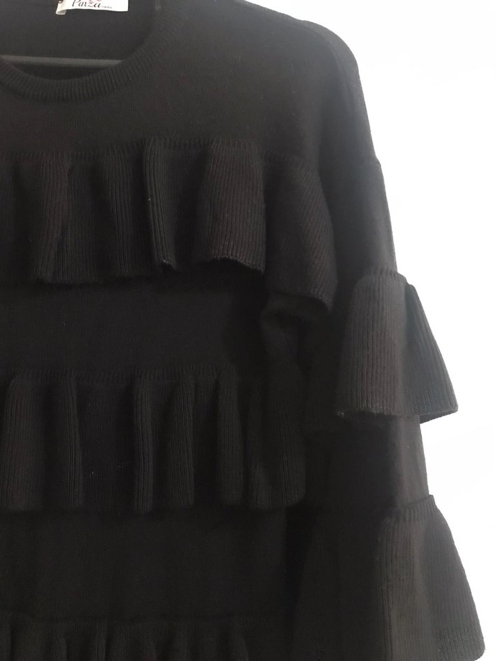 Uzun Kollu Siyah Gotik Fırfırlı Elbise - Görsel 2