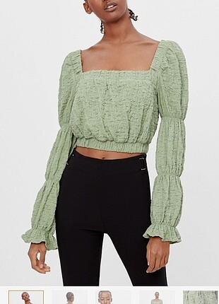 Bershka yeşil büzgülü crop bustiyer