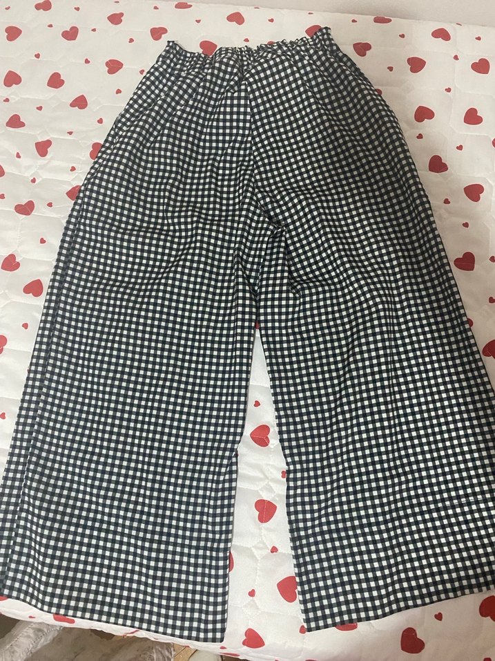 Kadın Siyah Kareli Fırfırlı Pamuk Pantolon - Görsel 4