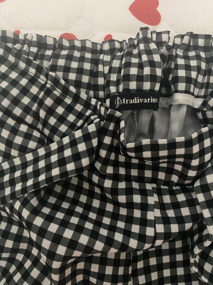 Kadın Siyah Kareli Fırfırlı Pamuk Pantolon - Görsel 2