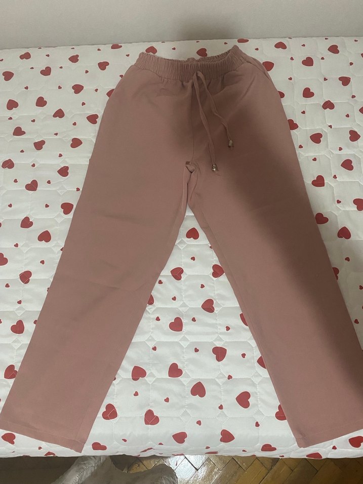 Pembe Bol Kesim Midi Kumaş Pantolon - Görsel 2