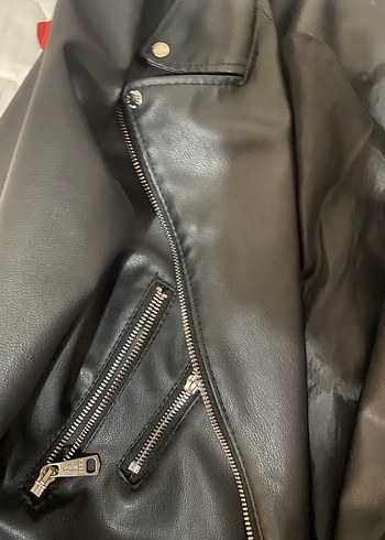 Siyah Deri Biker Ceket Kadın - Görsel 4