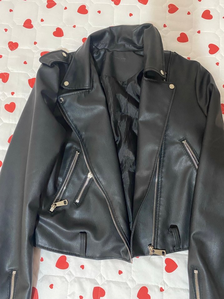 Siyah Deri Biker Ceket Kadın - Görsel 2