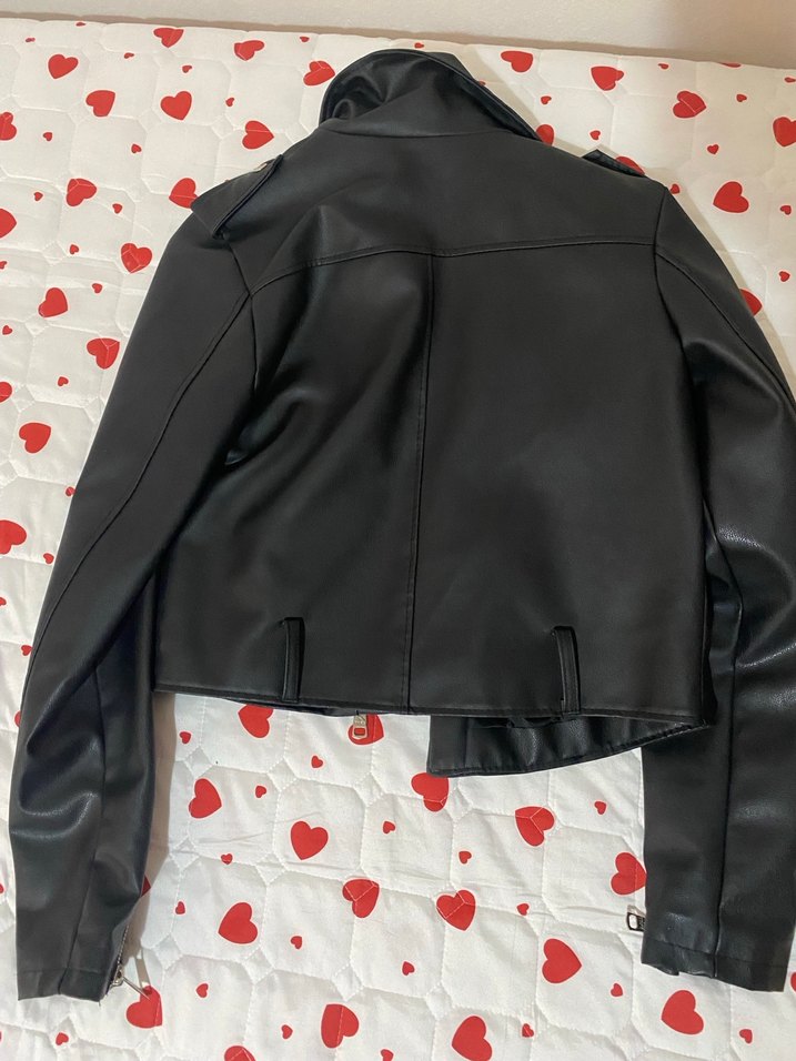 Siyah Deri Biker Ceket Kadın - Görsel 5