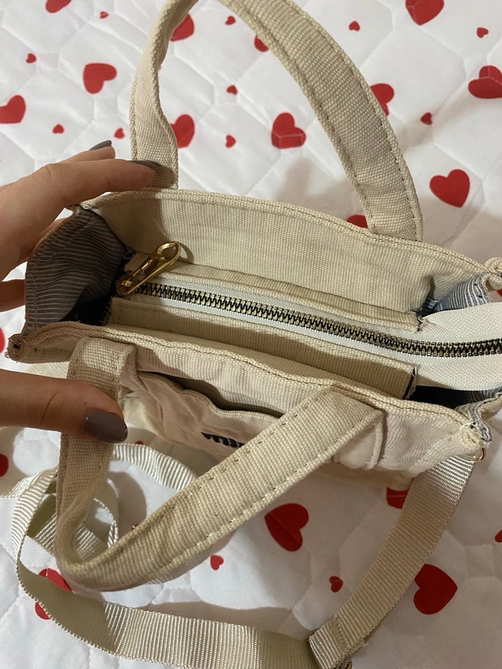 Beyaz Mini Baskılı Fermuarlı Kadın Çanta - Görsel 2