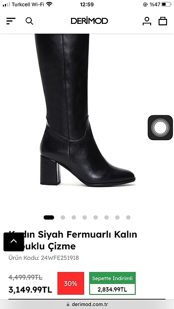 37 Beden siyah Renk Derimod topuklu çizme