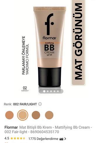 Flormar Mat Bitişli BB Krem 002 Fair-Light