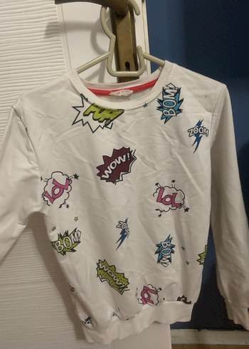 s Beden Renkli Baskılı Beyaz Kız Sweatshirt