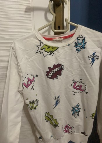 Renkli Baskılı Beyaz Kız Sweatshirt
