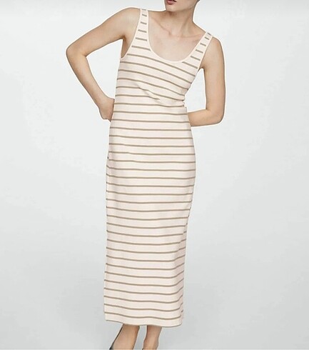 Mango Cut-out çizgili elbise