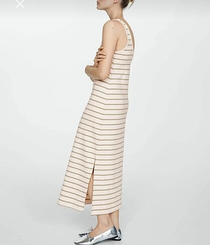 38 Beden Mango Cut-out çizgili elbise