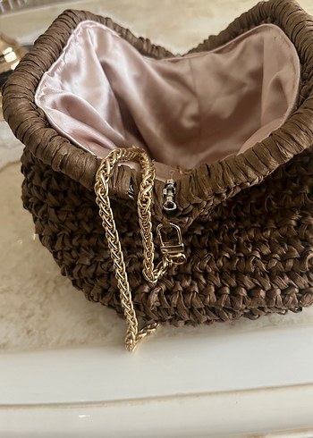 Kahverengi Örgü Kadın Portföy Çanta - Görsel 4