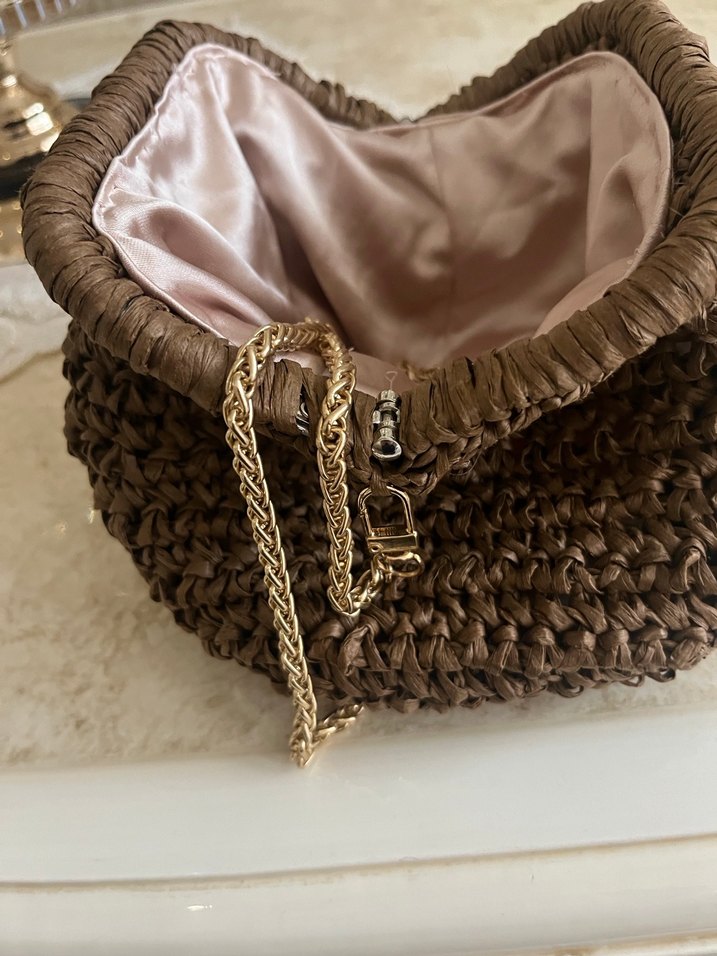 Kahverengi Örgü Kadın Portföy Çanta - Görsel 4