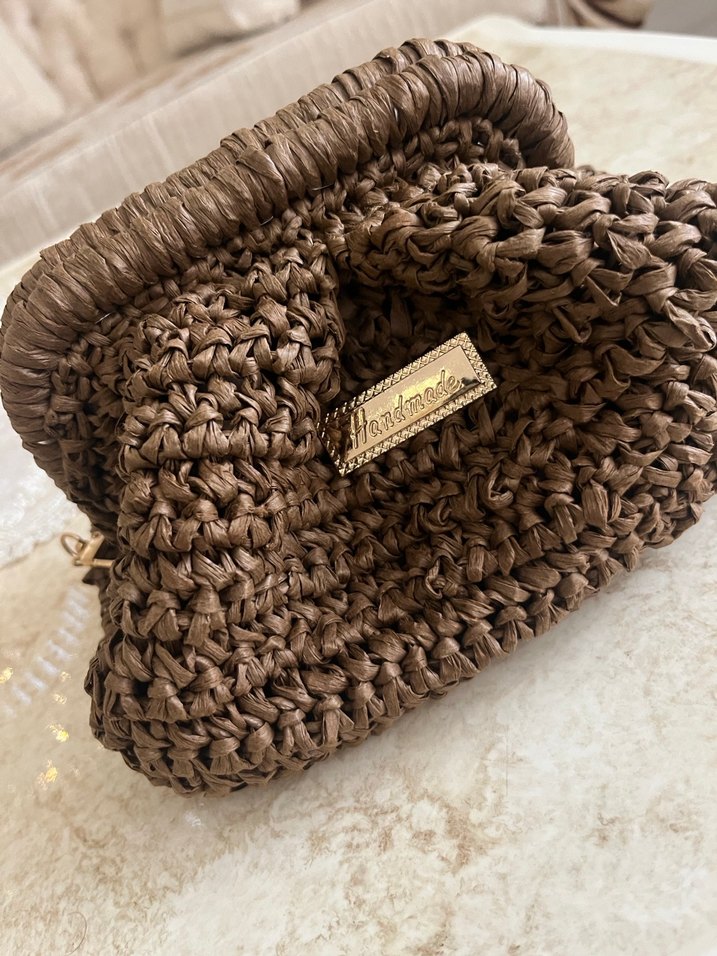Kahverengi Örgü Kadın Portföy Çanta - Görsel 2