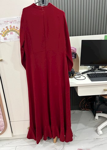 Bordo İşlemeli Uzun Kollu Uzun Elbise - Görsel 4