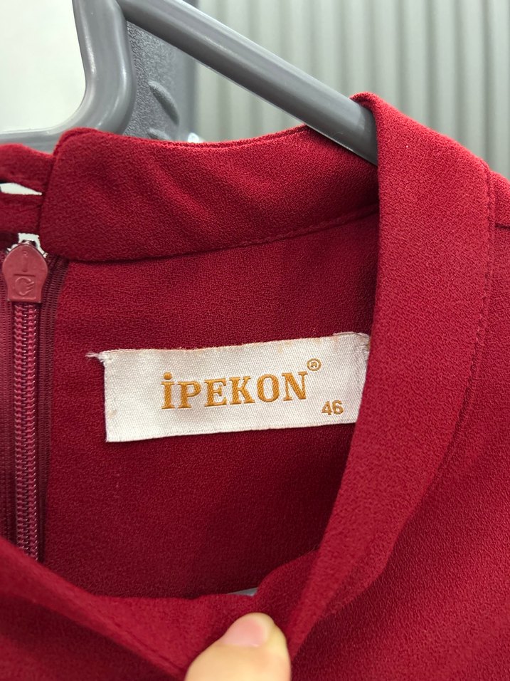 Bordo İşlemeli Uzun Kollu Uzun Elbise - Görsel 3