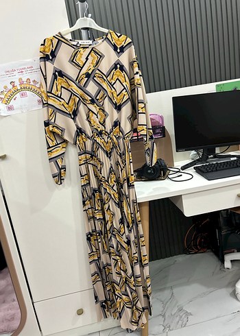 Parisian Zincir Detaylı Çok Renkli Uzun Elbise - Görsel 2