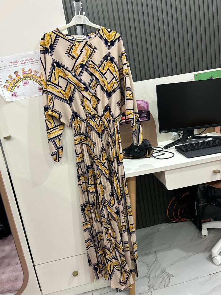 Parisian Zincir Detaylı Çok Renkli Uzun Elbise - Görsel 2