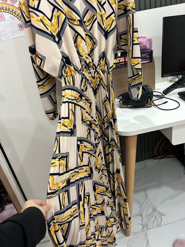 Parisian Zincir Detaylı Çok Renkli Uzun Elbise - Görsel 3