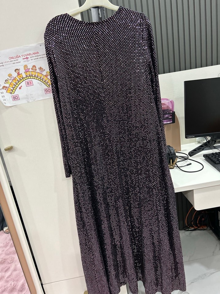 Kadın Mor Uzun Payetli Abiye Elbise - Görsel 3