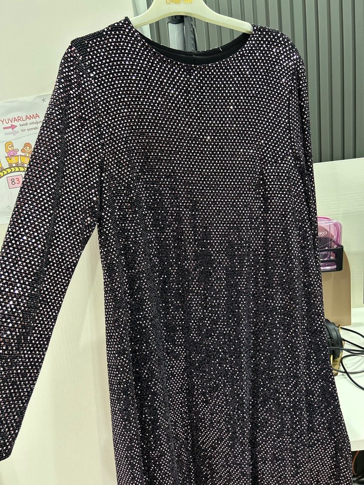 Kadın Mor Uzun Payetli Abiye Elbise - Görsel 2