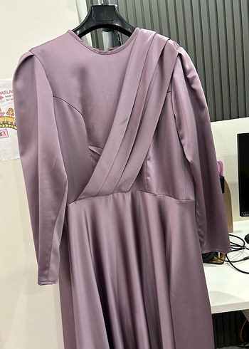 Mor Uzun Kollu Drapeli Kadın Elbise - Görsel 2