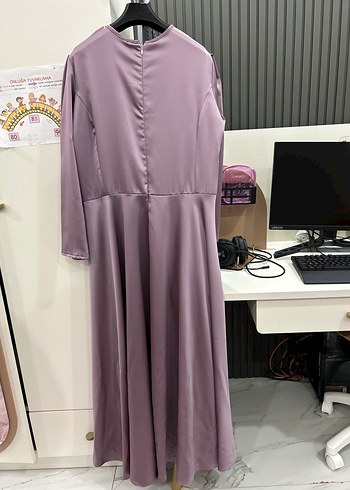 Mor Uzun Kollu Drapeli Kadın Elbise - Görsel 4