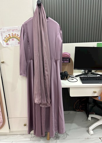 Mor Uzun Kollu Drapeli Kadın Elbise - Görsel 6