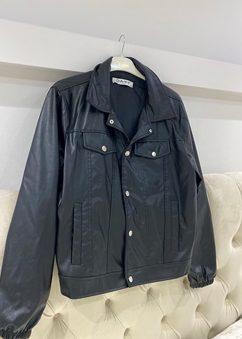 Düğmeli Siyah Kadın Deri Ceket - Görsel 5