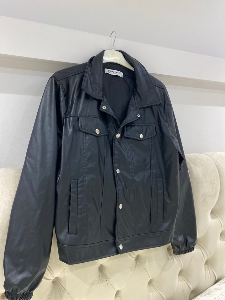 Düğmeli Siyah Kadın Deri Ceket - Görsel 5