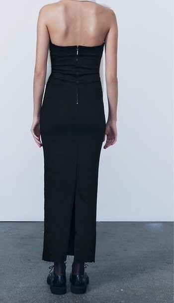 xs Beden siyah Renk Zara Straplez Denim Elbise