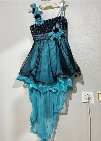 Turkuaz Straplez Çocuk Gotik Elbise