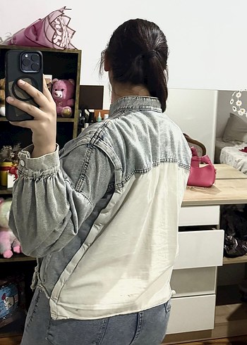 Diğer Gri Yüksek Yakalı Düğmeli Denim Ceket