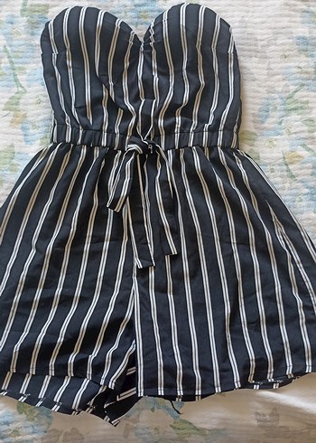 Kadın Siyah Çizgili Askılı Midi Tulum - Görsel 5