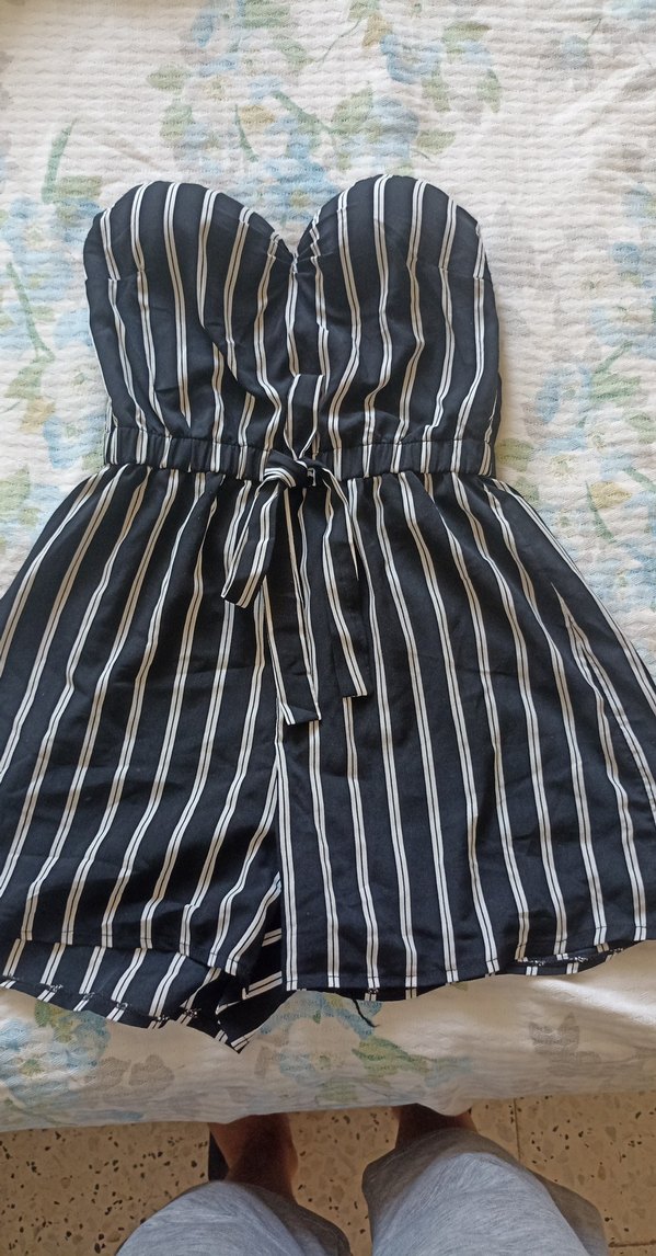 Kadın Siyah Çizgili Askılı Midi Tulum - Görsel 5