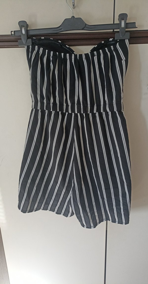 Kadın Siyah Çizgili Askılı Midi Tulum - Görsel 2